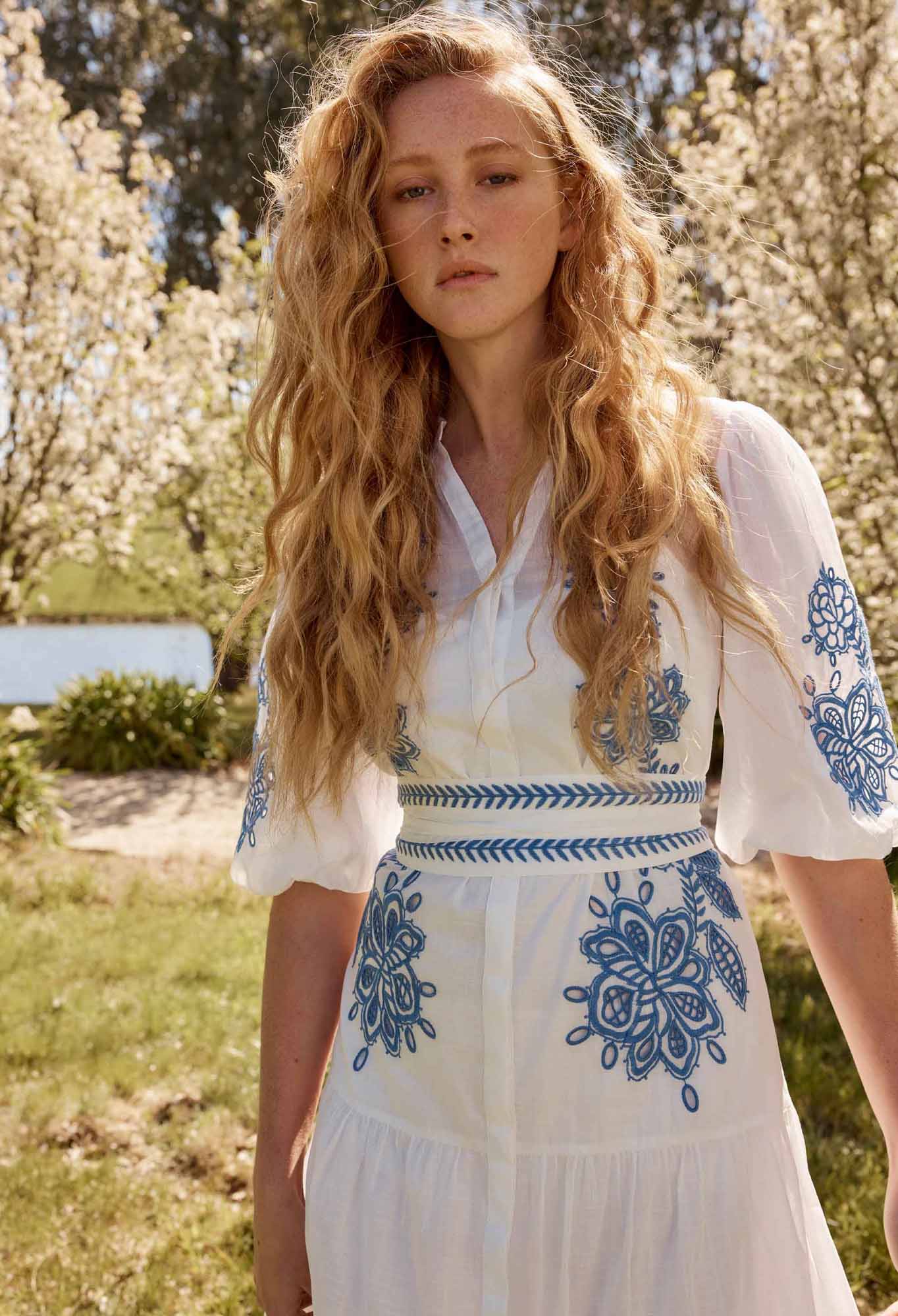 OnceWas Gabriette Embroidered Cotton Slub Dress Women s Stella Rose oncewas-gabriette-embroidered-cotton-slub-dress-women-s-stella-rose