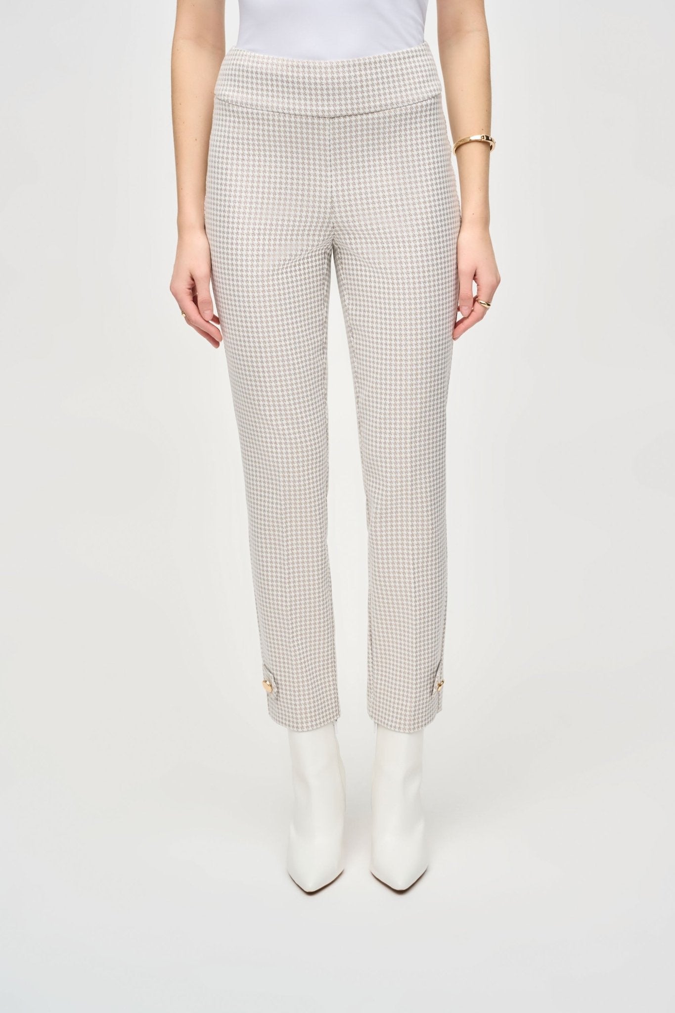 Shop Houndstooth Jacquard Slim Fit Pants Style 243180 | Beige/Off-White - Joseph Ribkoff