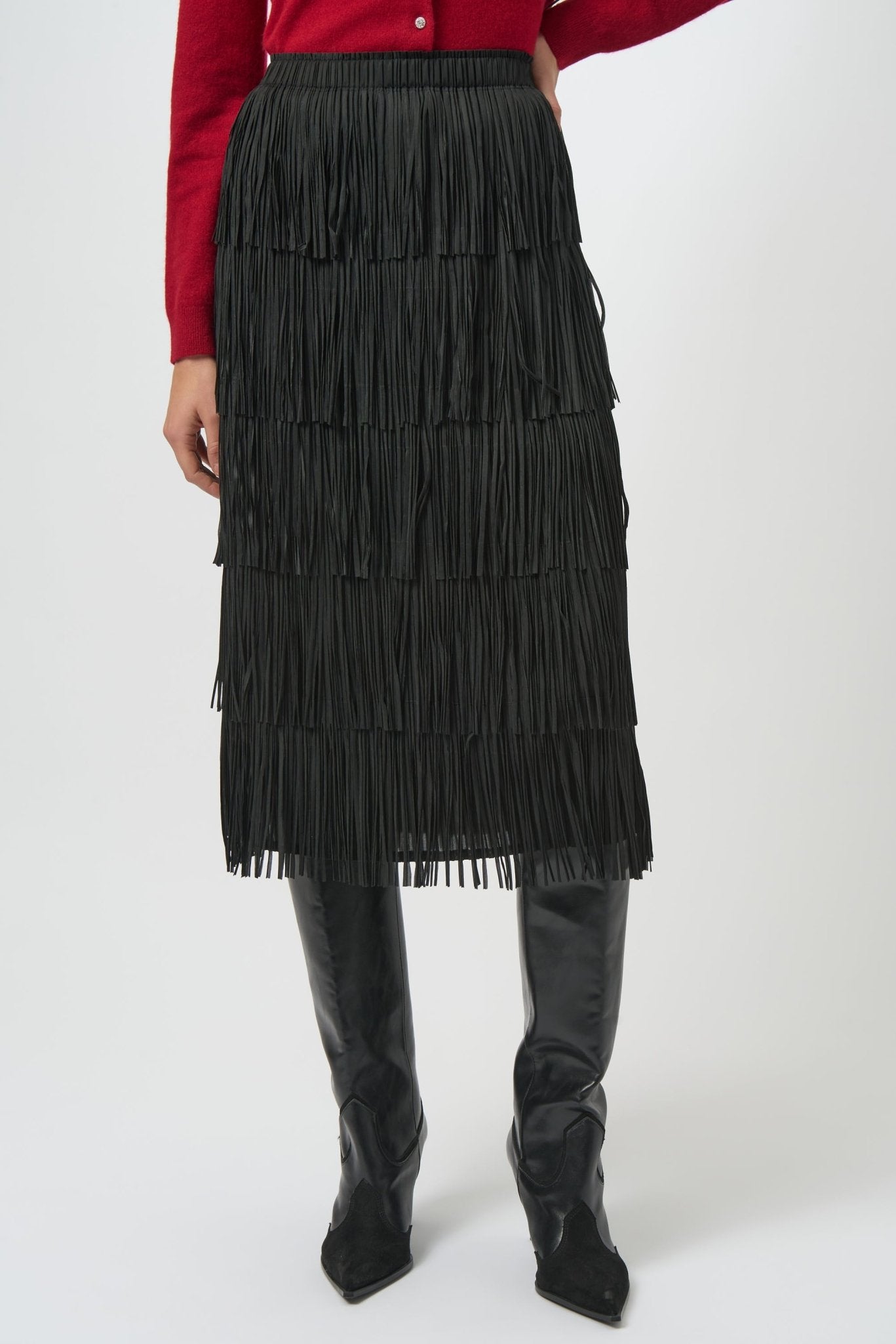 Joseph Ribkoff Pleated Pencil Skirt with Tiered Fringe - Women's
