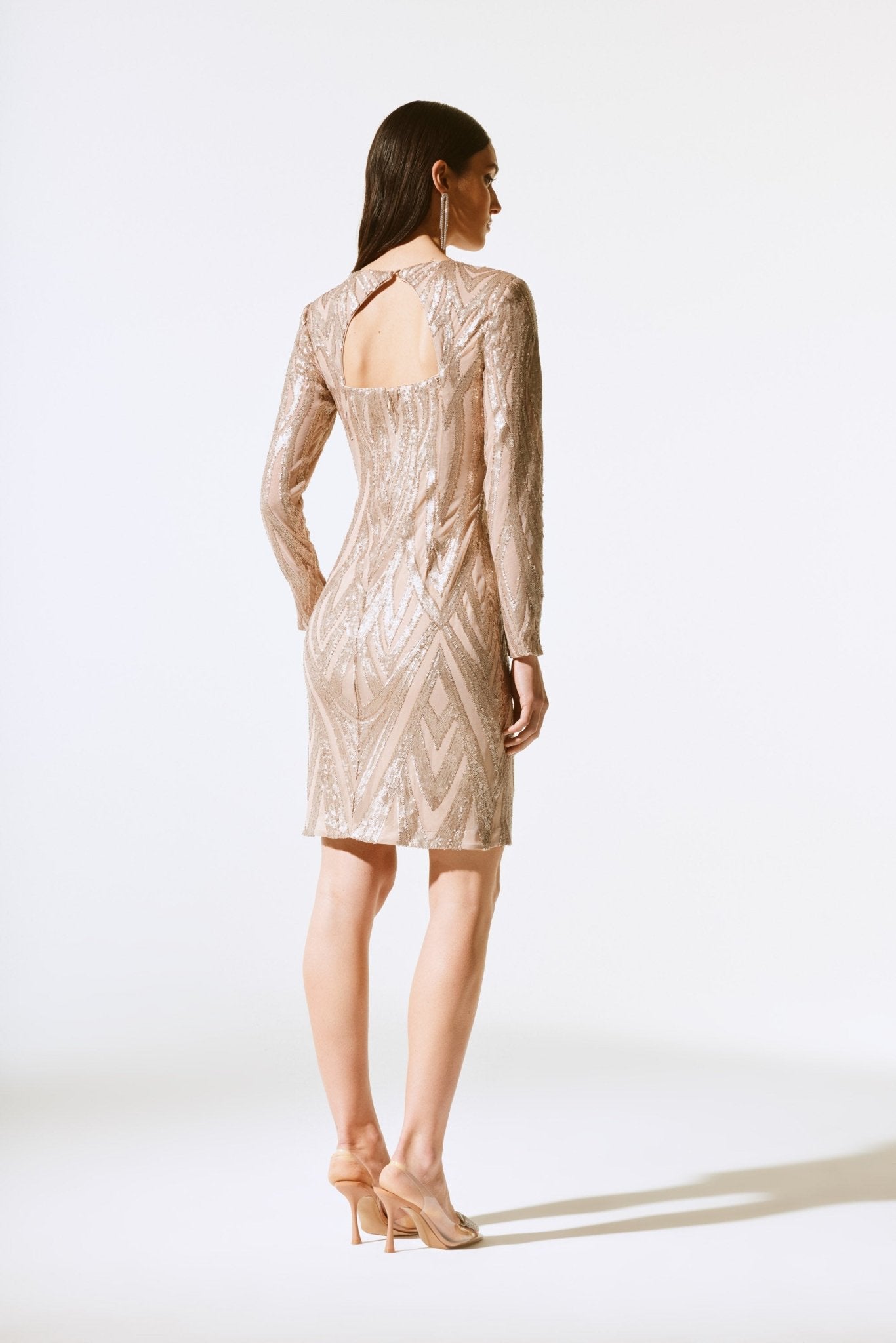 Shop PRE-ORDER Placement Sequins Sheath Dress Style 243774│ Matte Gold - Joseph Ribkoff