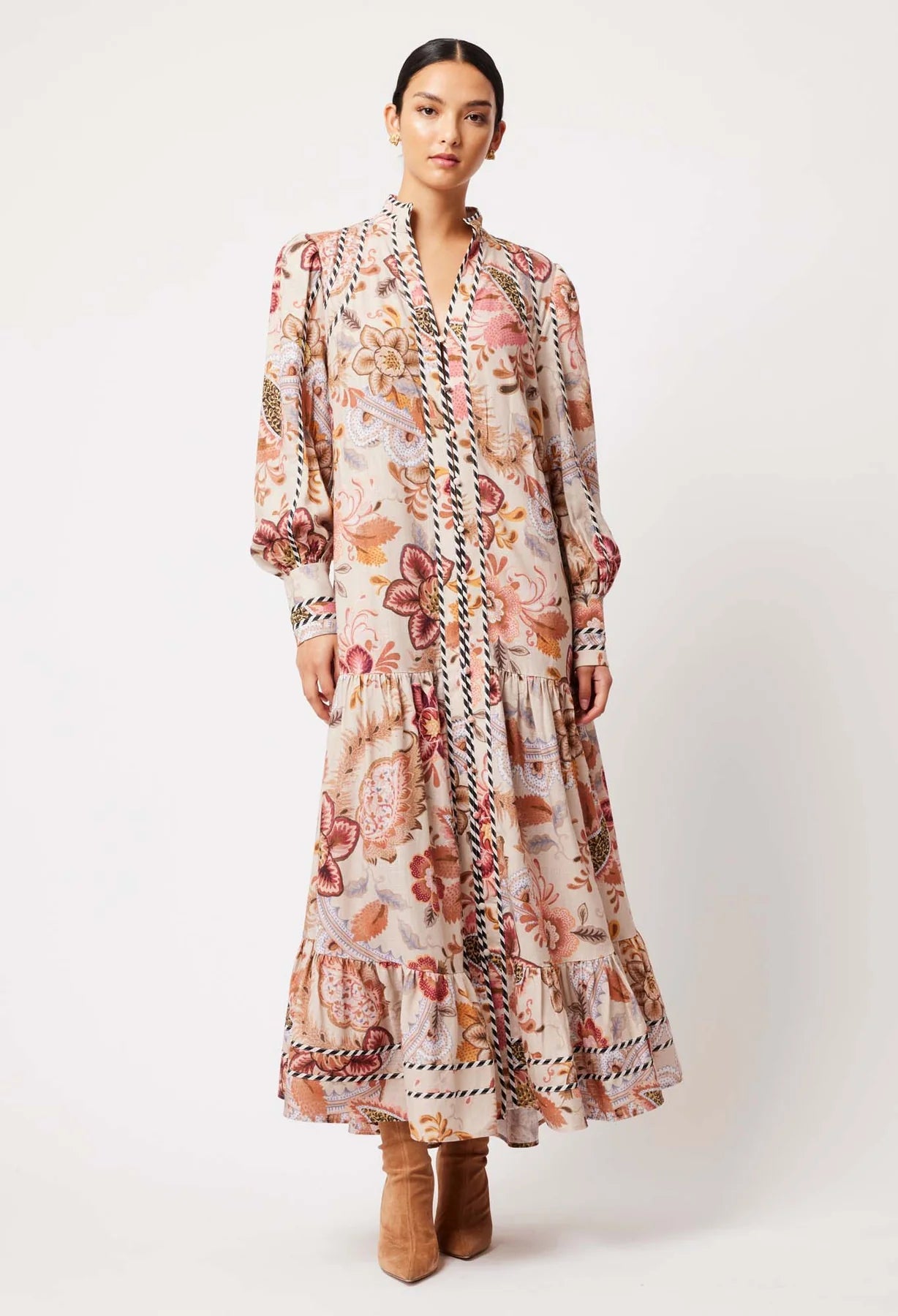 Shop Vega Linen Viscose Maxi Dress | Aries Floral - ONCEWAS