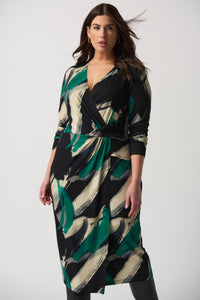 Shop Abstract Print Wrap Dress Style 233127 │ Black Multi - Joseph Ribkoff