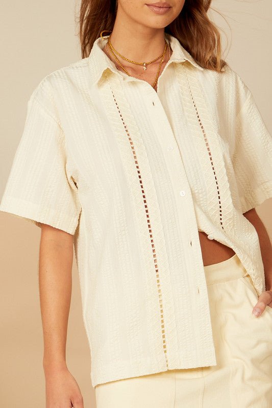 Shop Cloud Trim Short Sleeve Cotton Shirt | Cream - Bohemian Traders