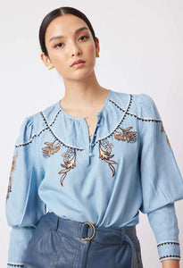 Shop Getty Embroidered Top │ Chambray - ONCEWAS