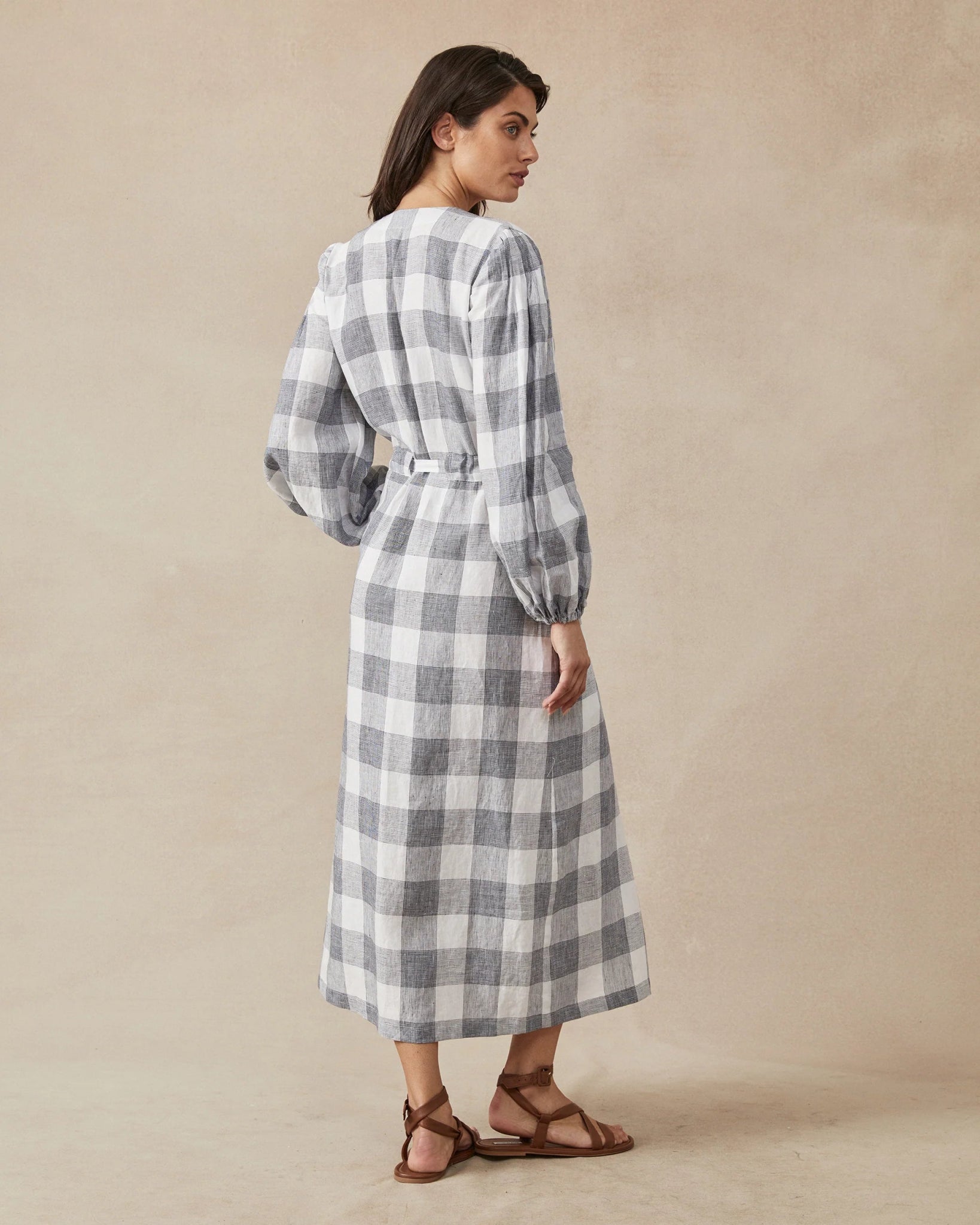Shop Lauren Dress | Navy Linen Check - Maggie The Label