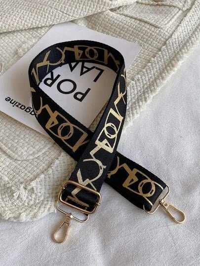 Shop Letter Graphic Print Bag Strap in Black and Gold - Stella Rose Fashions