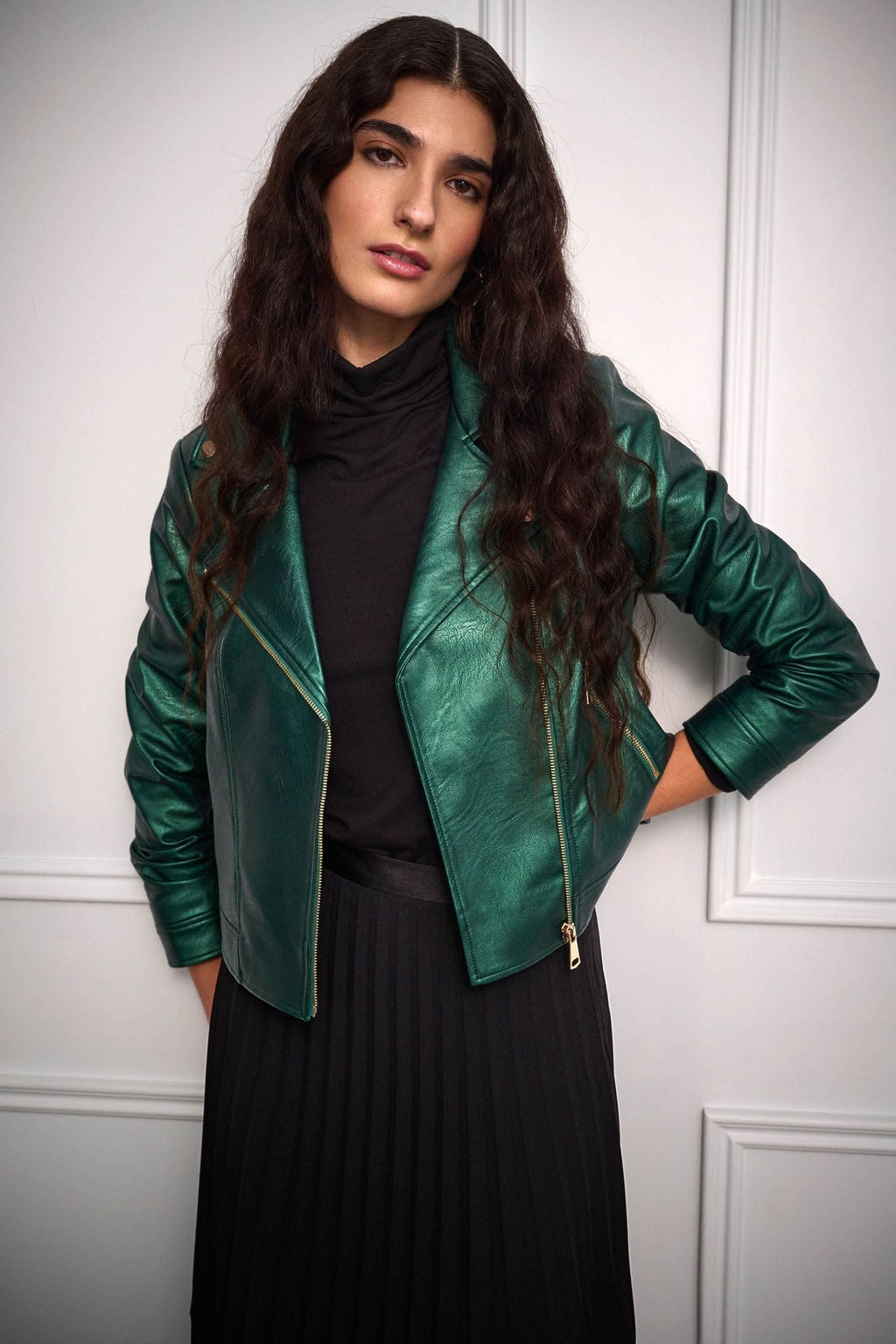 Dark green 2024 faux leather jacket