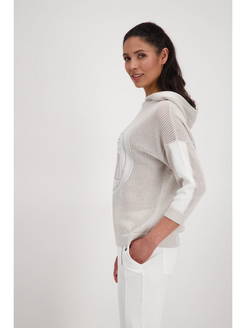 Shop Open Weave Hooded Sweater with Lurex Detail | Nude - Monari