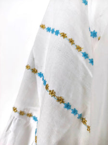 Shop Organic Cotton Embroidered Blouse | White/Sea Green - Place du Soleil