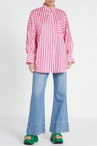 Shop Oversized Long Sleeve Cotton Shirt | Pink & White Stripe - Bohemian Traders