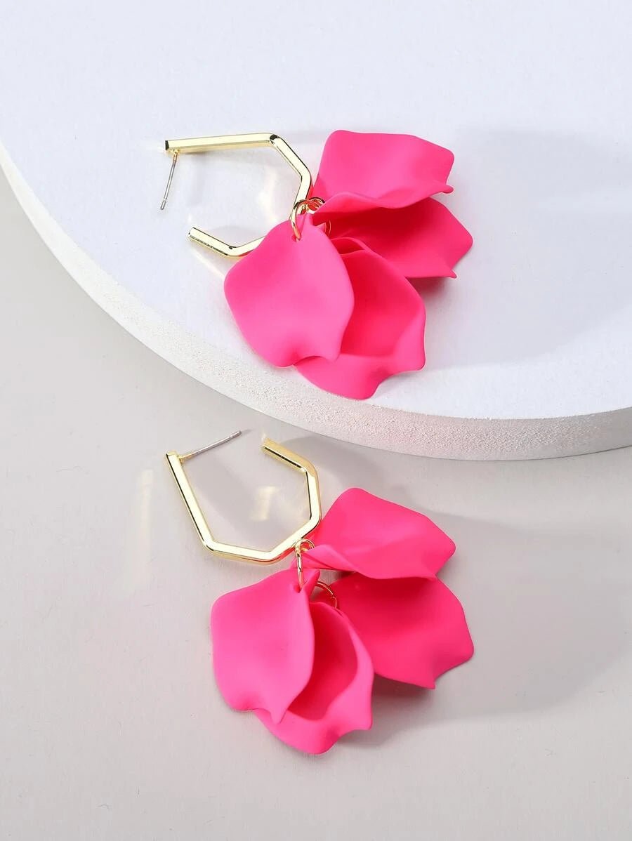 Petal Drop Earrings in Hot Pink