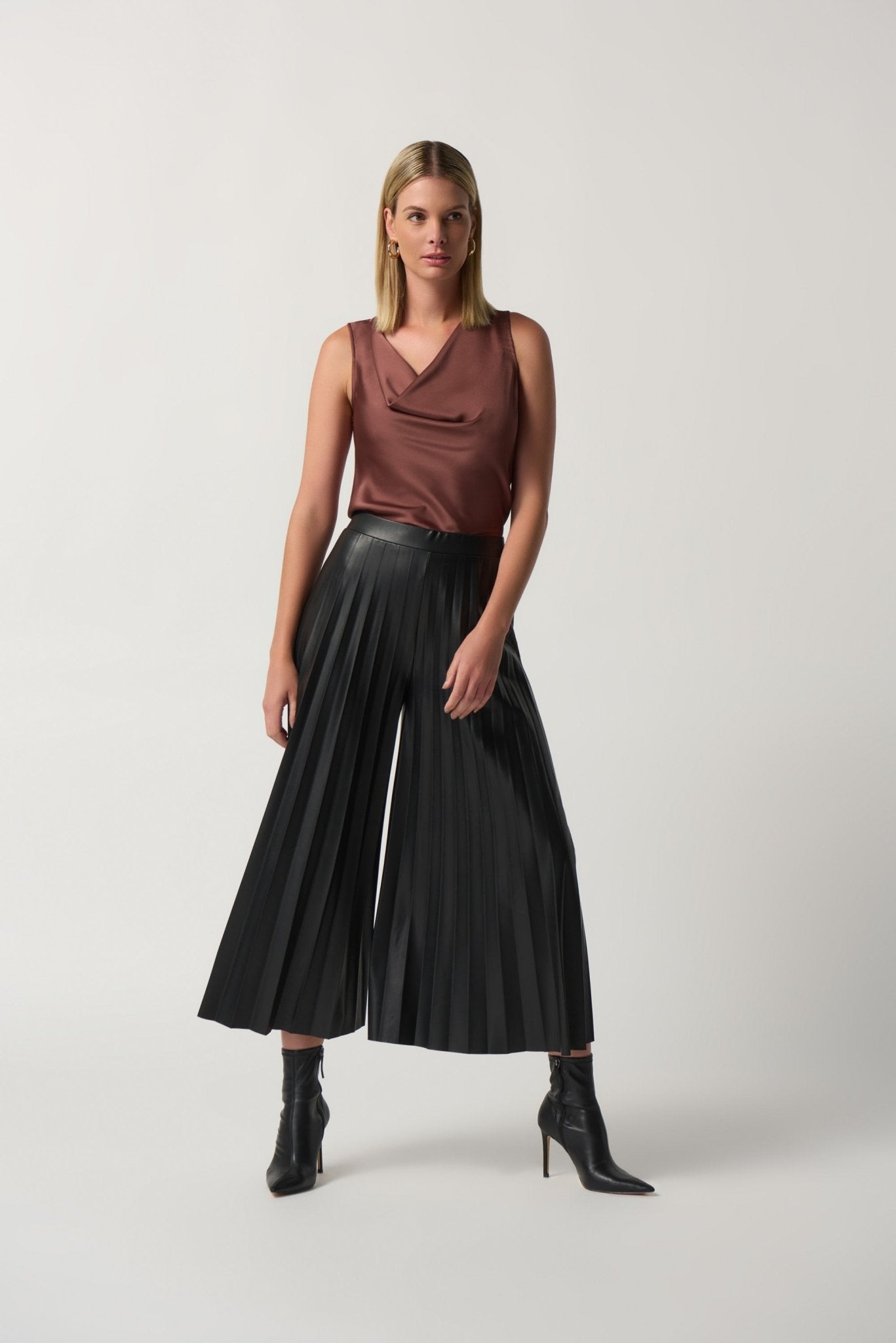 Shop Pleated Faux-Leather Culotte Pants Style 233109 | Black - Joseph Ribkoff