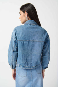 Shop PRE-ORDER | Embellished Denim Boxy Jacket Style 242917 | Denim Medium Blue - Joseph Ribkoff