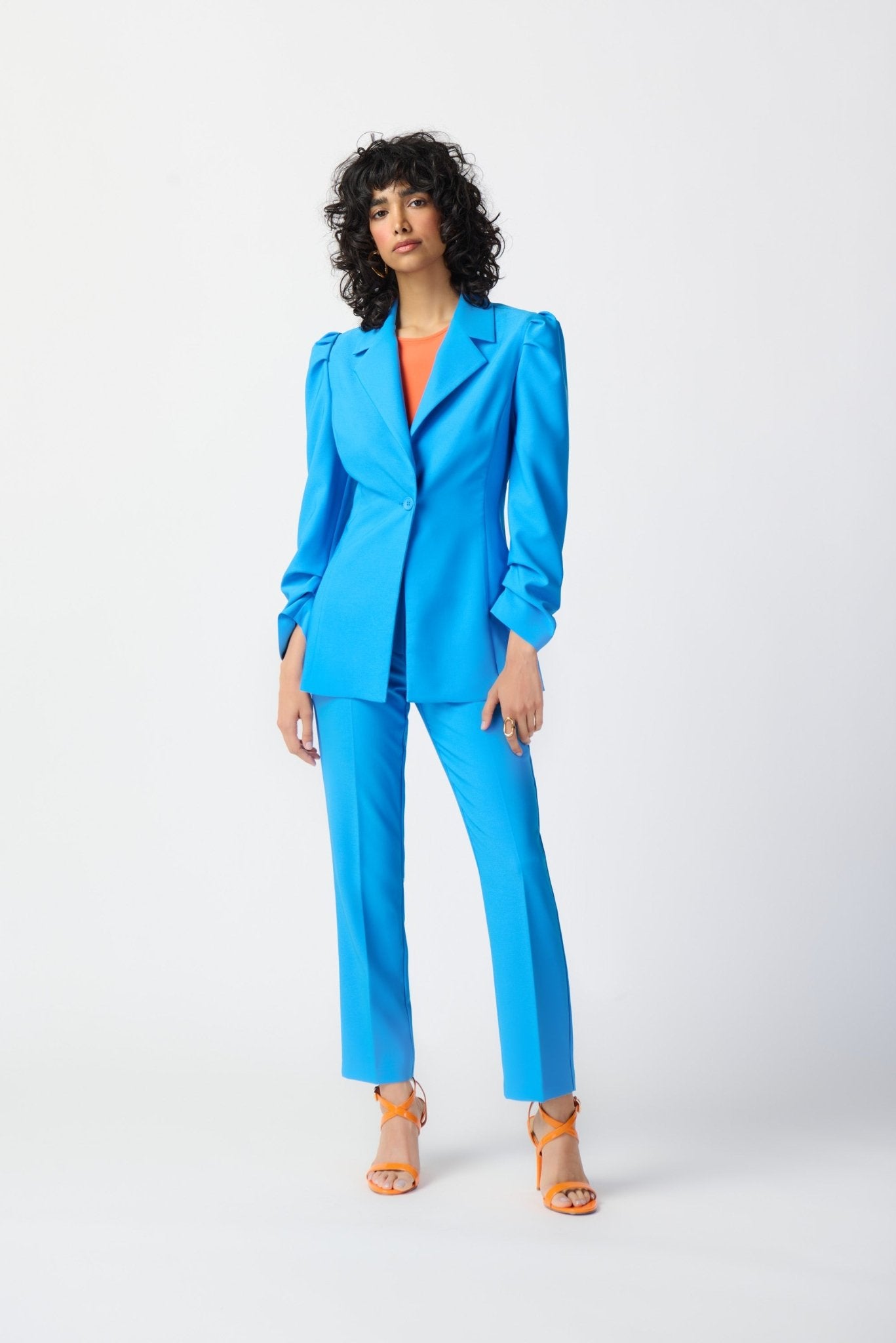 Shop PRE-ORDER Puff Sleeve Lux Twill Blazer Style 241190 | French Blue - Joseph Ribkoff