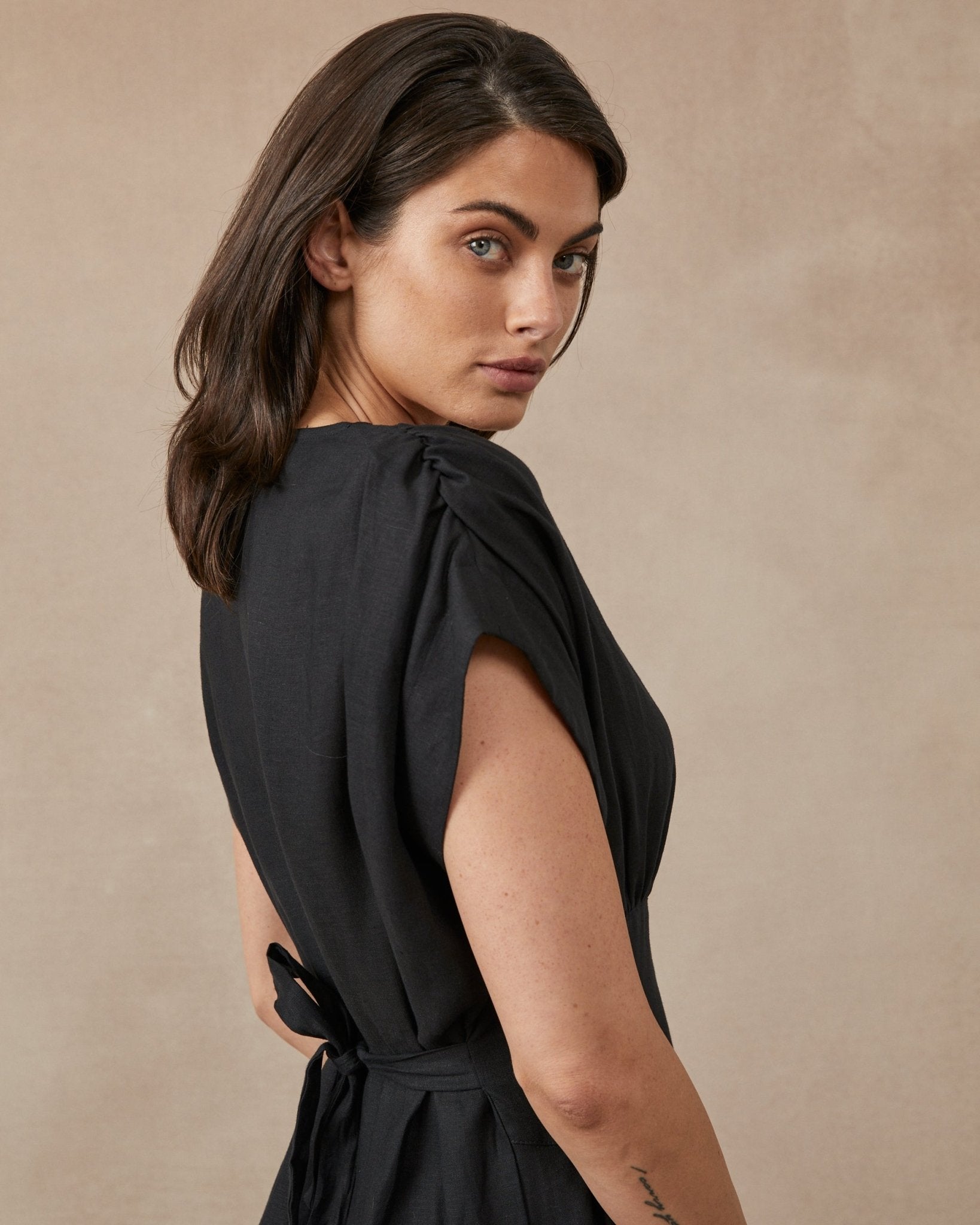 Shop Sammy Dress in Black Linen by Maggie The Label - Maggie The Label