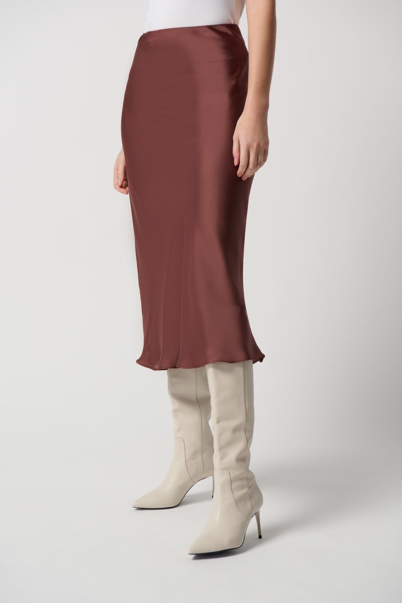 Shop Satin Flared Skirt With Chiffon Lining Style 234109 | Toffee - Joseph Ribkoff