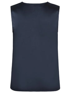 Shop Silk V-Neck Top in Dark Blue - Rosemunde