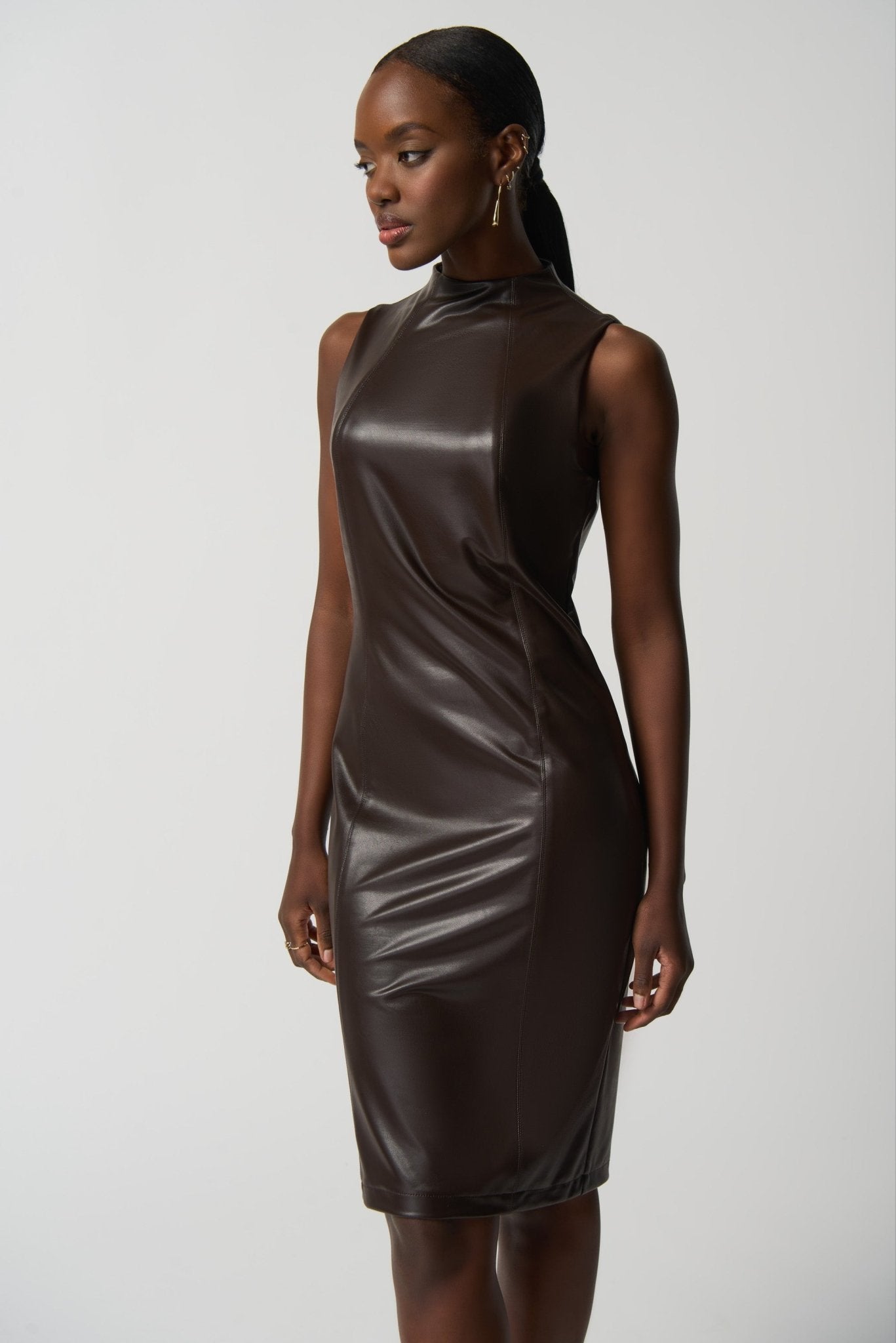 ashley stewart faux leather dress fitted lace wedding dress Paneled Faux Leather A Line Dress Ashley Stewart