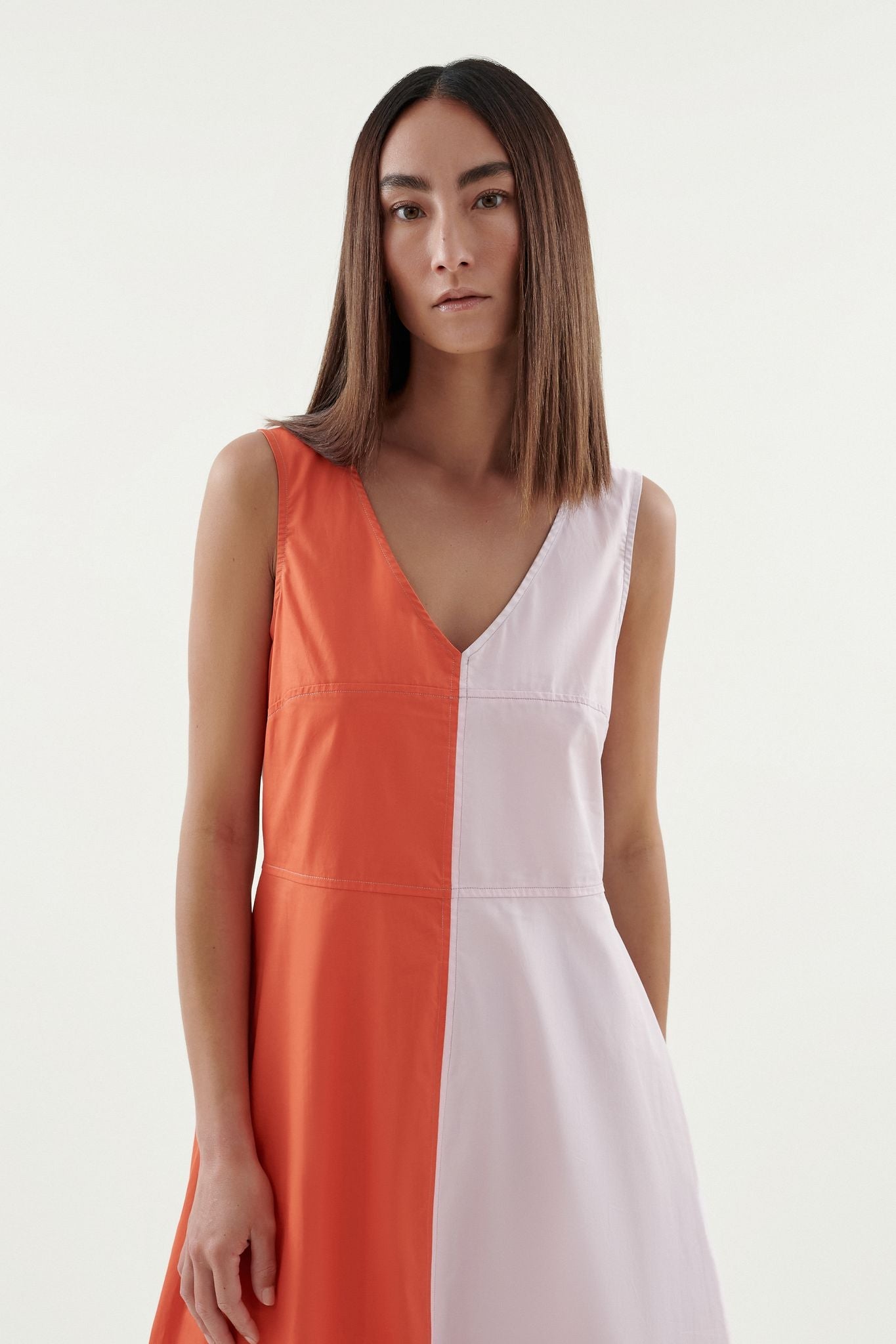 Shop Spliced Tys Dress in Stone/Tangerine/Carnation by Layer'd - Layer'd
