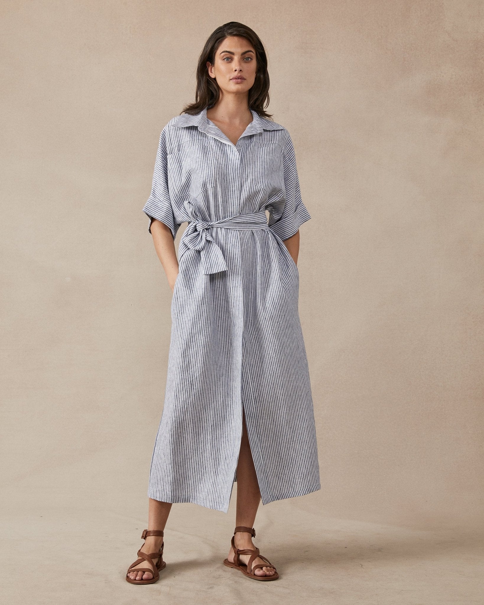 Maggie The Label Violet Stripe Linen Dress Women's Stella Rose