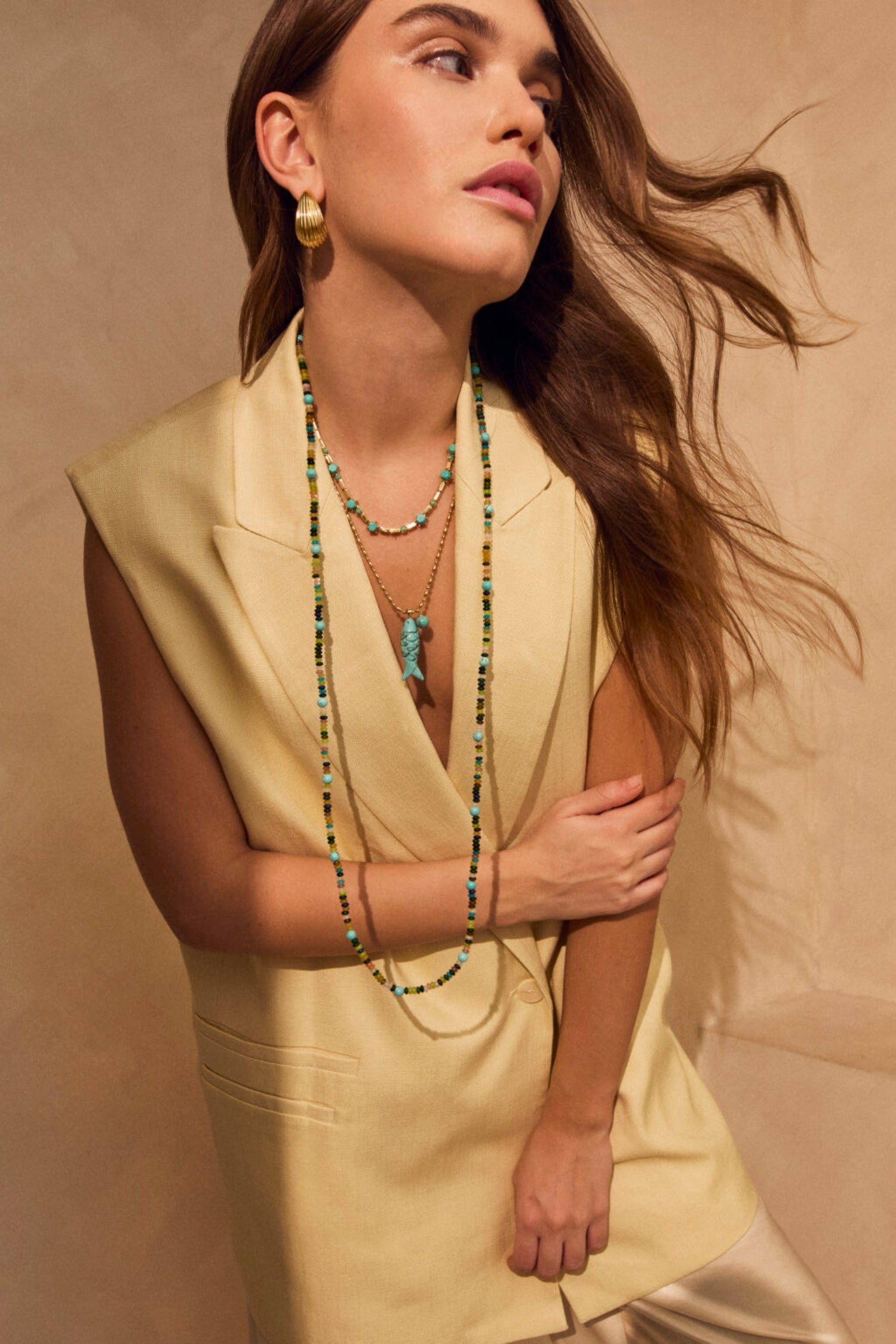 Talis Chains Long Beaded Necklace — Yellow Jade