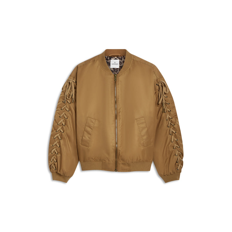 Summum Woman Bomber Jacket with Lace-Up Detail
