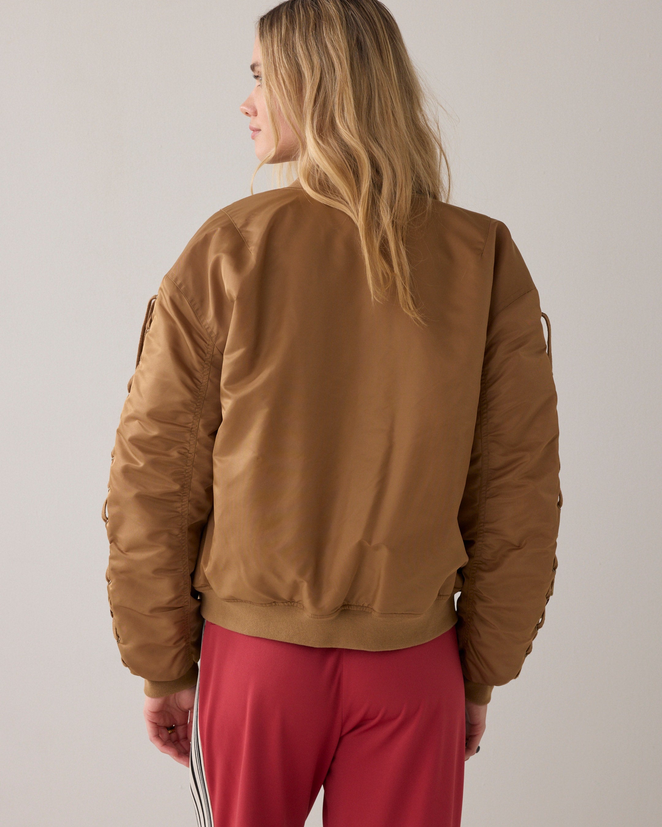 Summum Woman Bomber Jacket with Lace-Up Detail