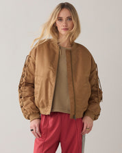 Summum Woman Bomber Jacket with Lace-Up Detail