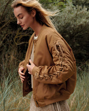 Summum Woman Bomber Jacket with Lace-Up Detail