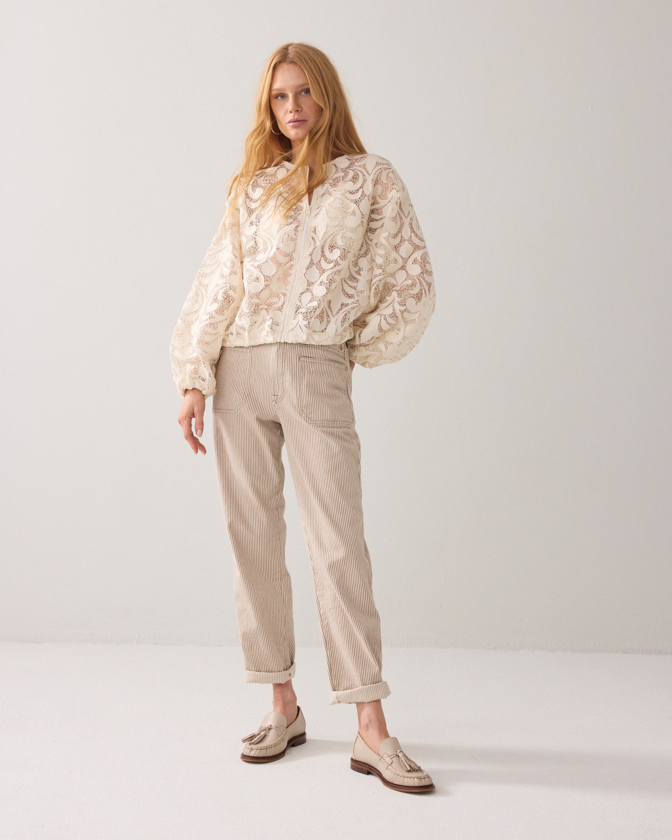 Summum Woman Lace Bomber Jacket Ivory
