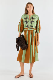 Itami Cension Embroidered Kaftan Dress Khaki