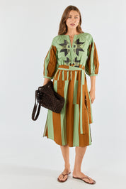 Itami Cension Embroidered Kaftan Dress Khaki