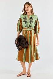 Itami Cension Embroidered Kaftan Dress Khaki