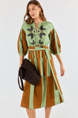 Itami Cension Embroidered Kaftan Dress Khaki