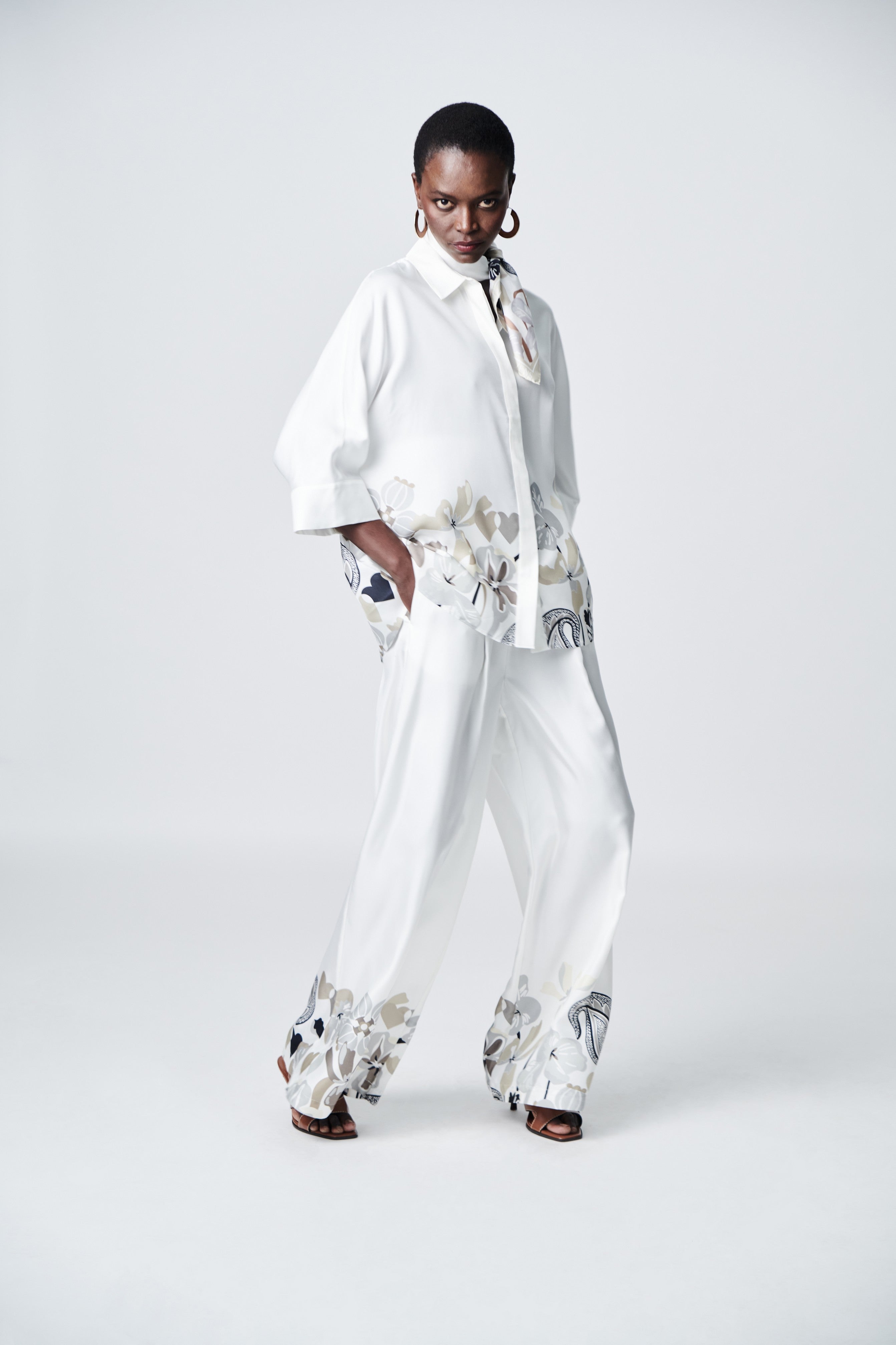 Herzens Silk Blouse Aluminium Super White Multi