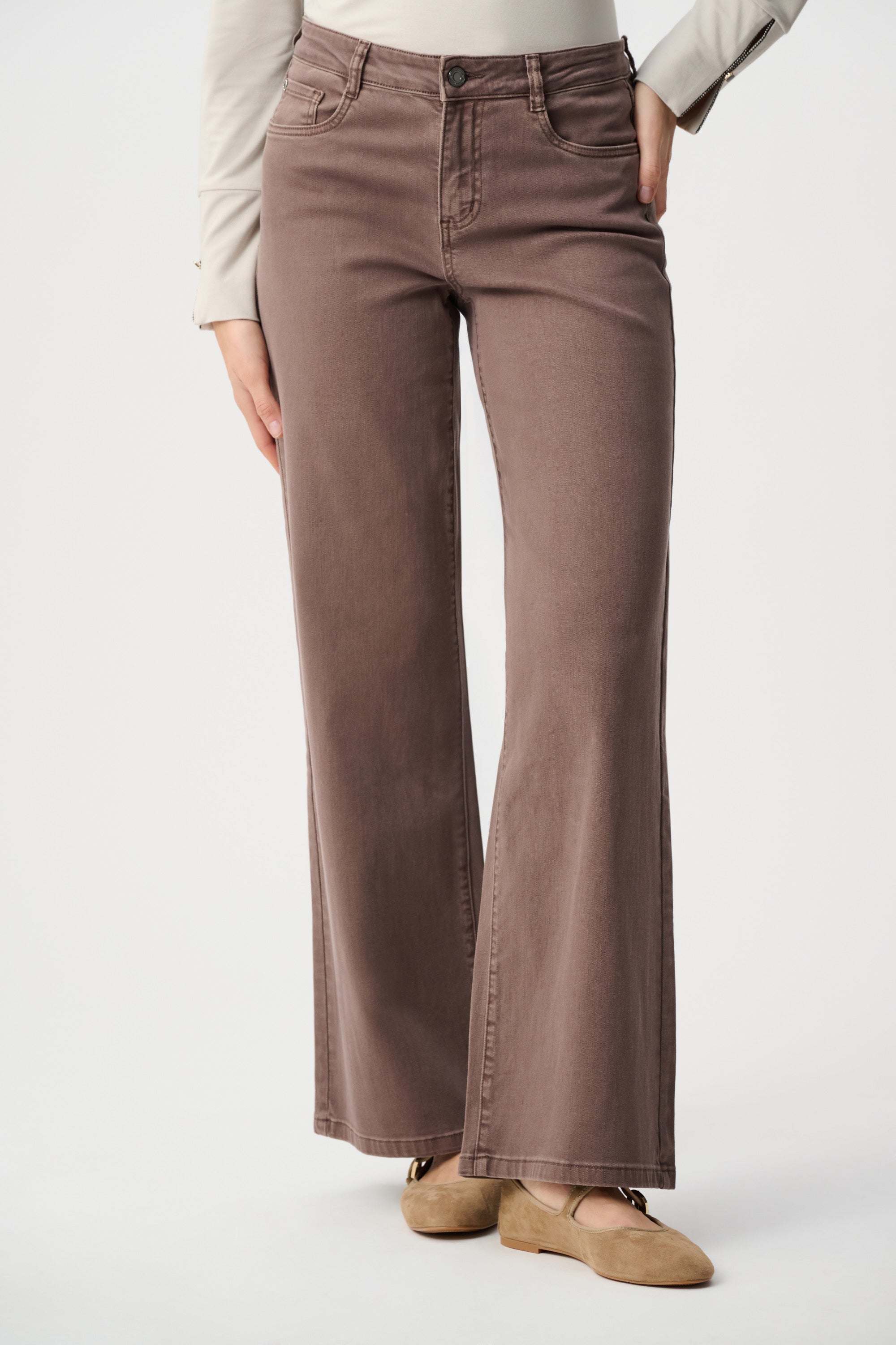 Joseph Ribkoff Goldie Classic Wide-Leg Jeans — Mink