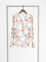 Herzens Silk Blouse Pearls Kumquats Azurro Multi