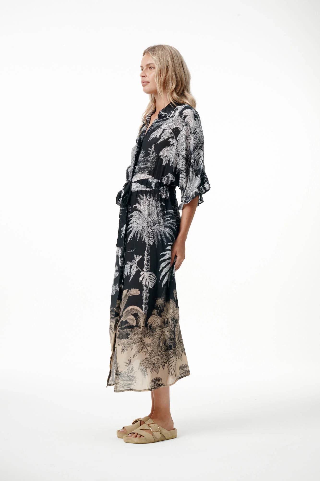Oneseason Jasmine-Midnight Palm-Cotton/Viscose-Black