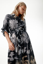 Oneseason Jasmine-Midnight Palm-Cotton/Viscose-Black
