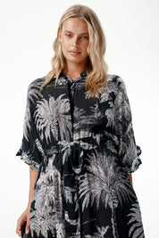 Oneseason Jasmine-Midnight Palm-Cotton/Viscose-Black