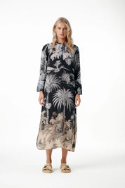 Oneseason Long Genie-Midnight Palm-Viscose-Black