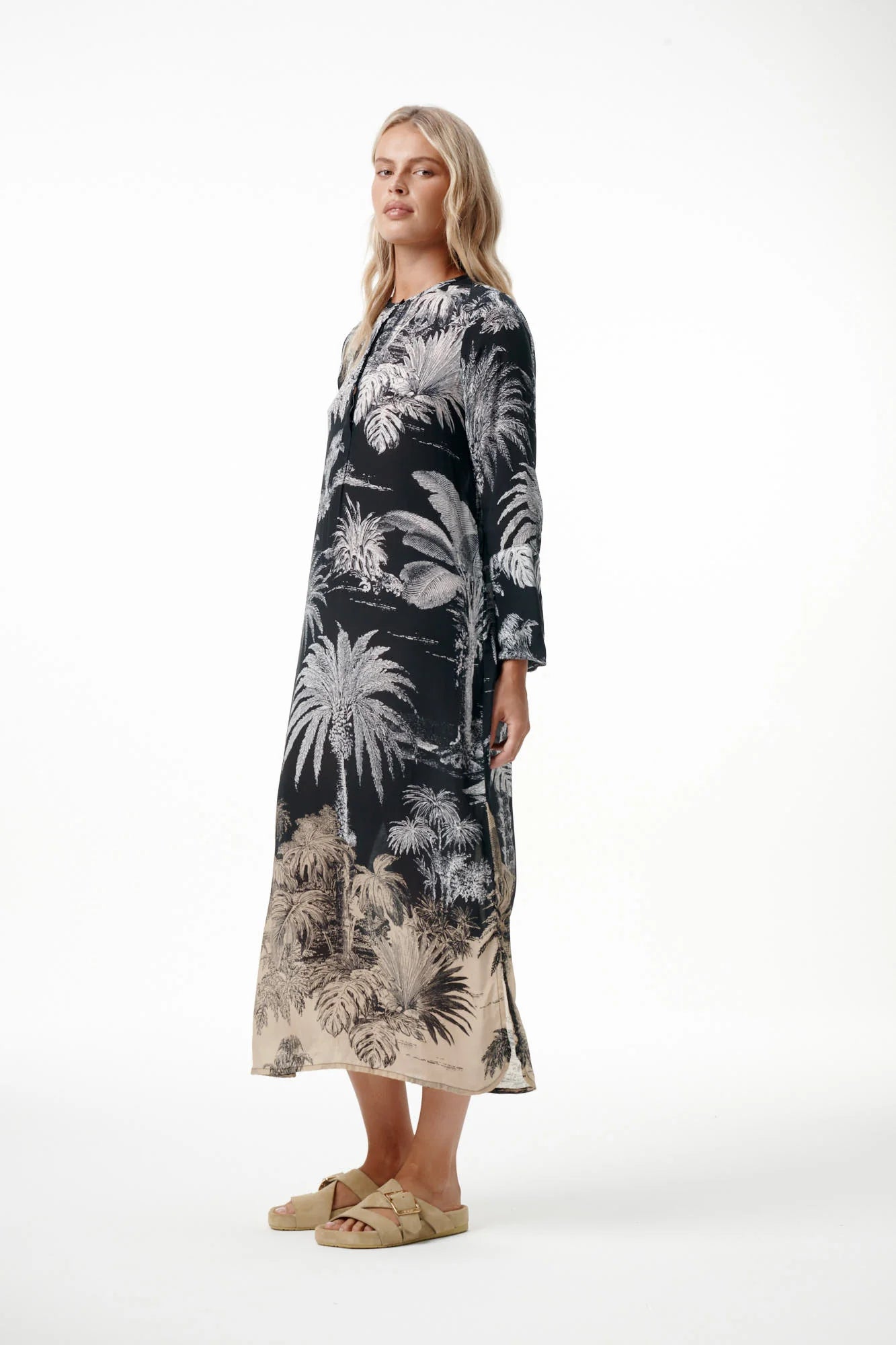 Oneseason Long Genie-Midnight Palm-Viscose-Black