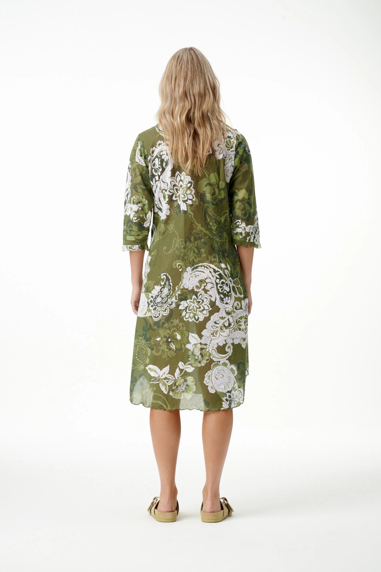 Oneseason Middy Poppy Cotton Dress in Khaki Swirl