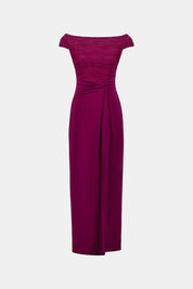 Joseph Ribkoff Signature | Silky Knit & Cascade Off-Shoulder Sheath Gown
