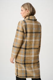 Joseph Ribkoff Feather Yarn Plaid Coat With Detachable Faux Fur Collar