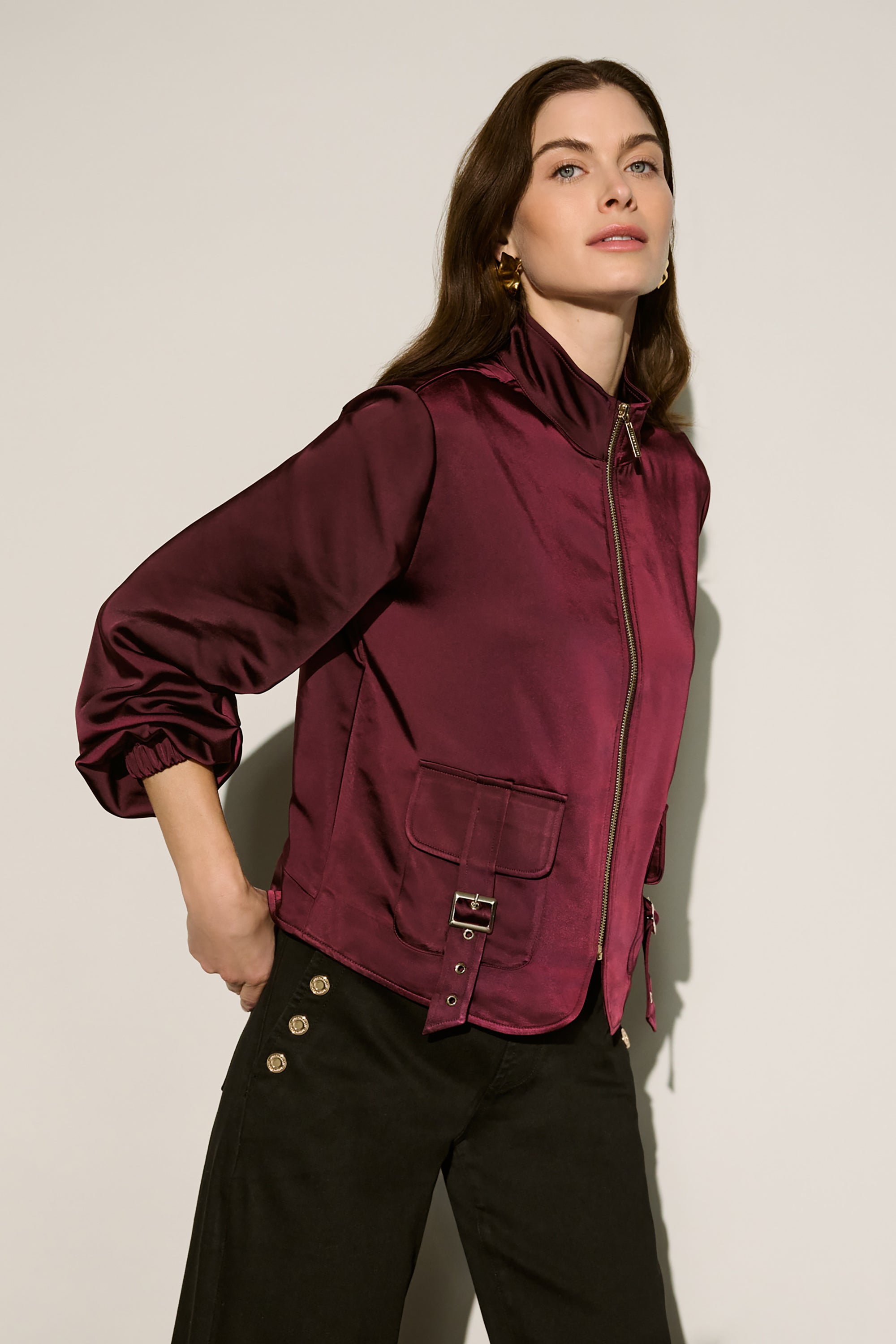 Joseph Ribkoff Satin Puff Sleeve Utility Jacket