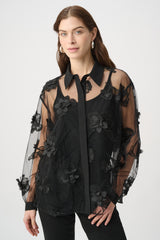 Joseph Ribkoff Sheer Textured Flower Appliqué Blouse 264945
