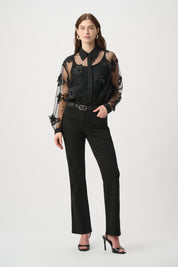 Joseph Ribkoff Sheer Textured Flower Appliqué Blouse 264945