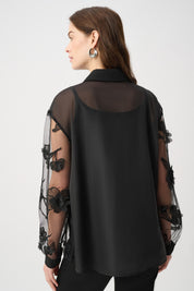 Joseph Ribkoff Sheer Textured Flower Appliqué Blouse 264945