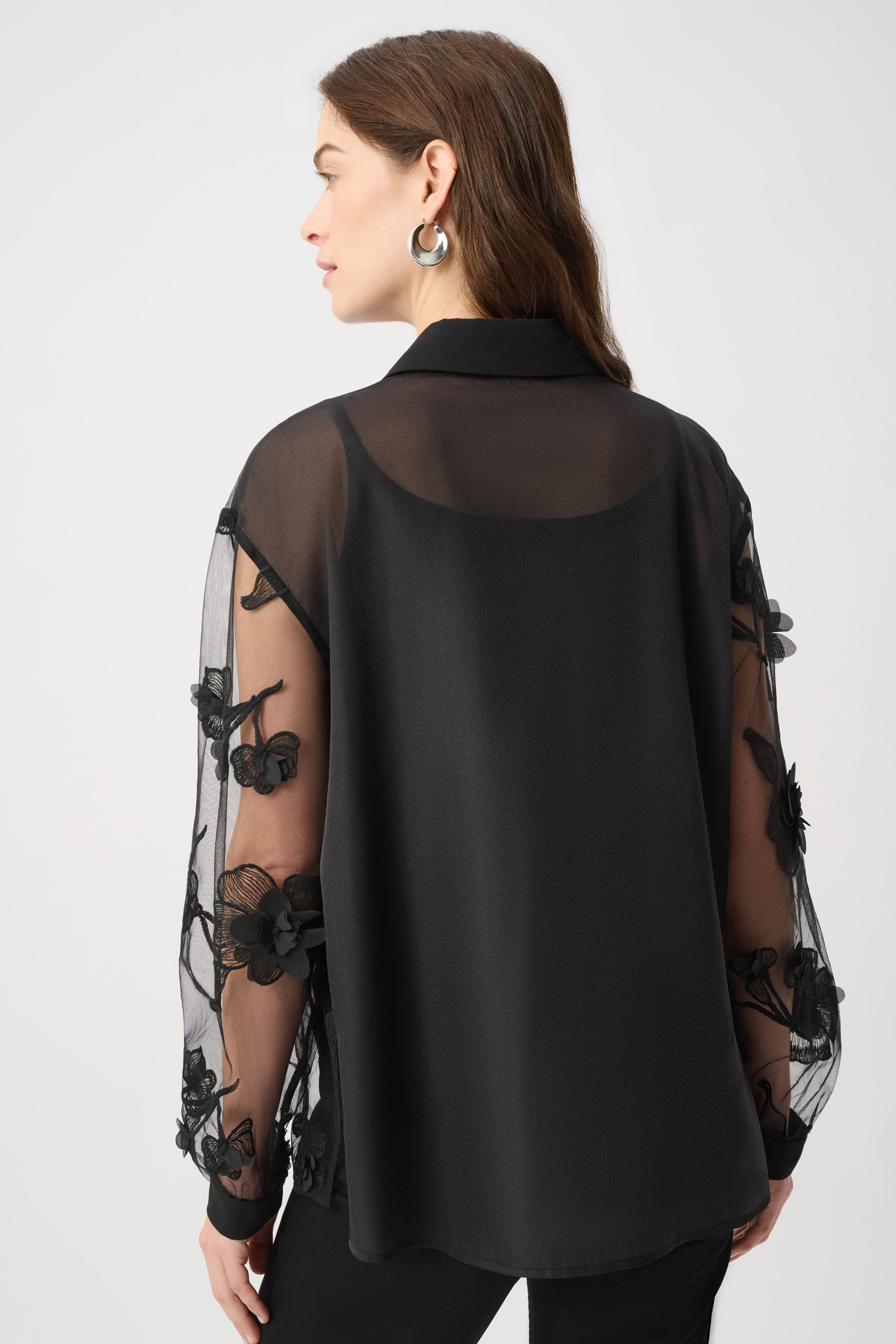 Joseph Ribkoff Sheer Textured Flower Appliqué Blouse 264945